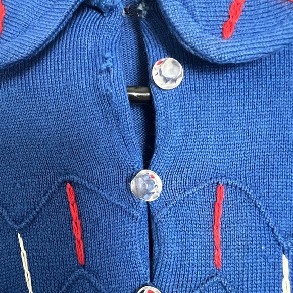 Scandinavian Style Girls Royal Blue Embroidered Pom Pom Tie Long Sleeve Dress - Picture 9 of 9